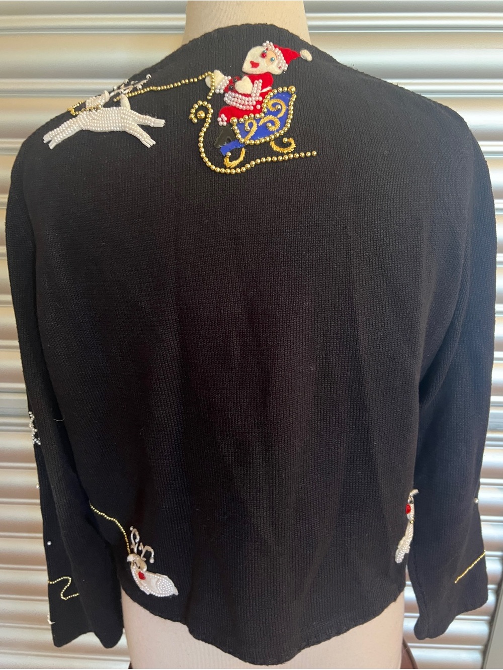 Vintage Michael Simon Beaded Christmas Cardigan Reindeer and Santa Womens M - Picture 4 of 9